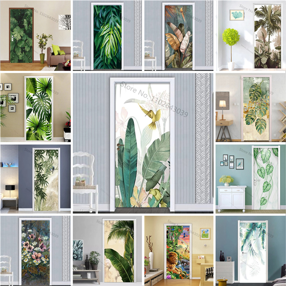 Interior Design Home - 자체 접착 질경이 녹색 잎 문짝