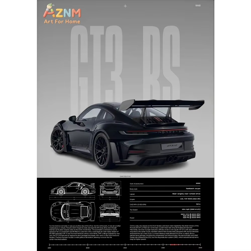 Interior Design Poster - 1pc 미니멀리스트 911 GT3-RS 718 GT4