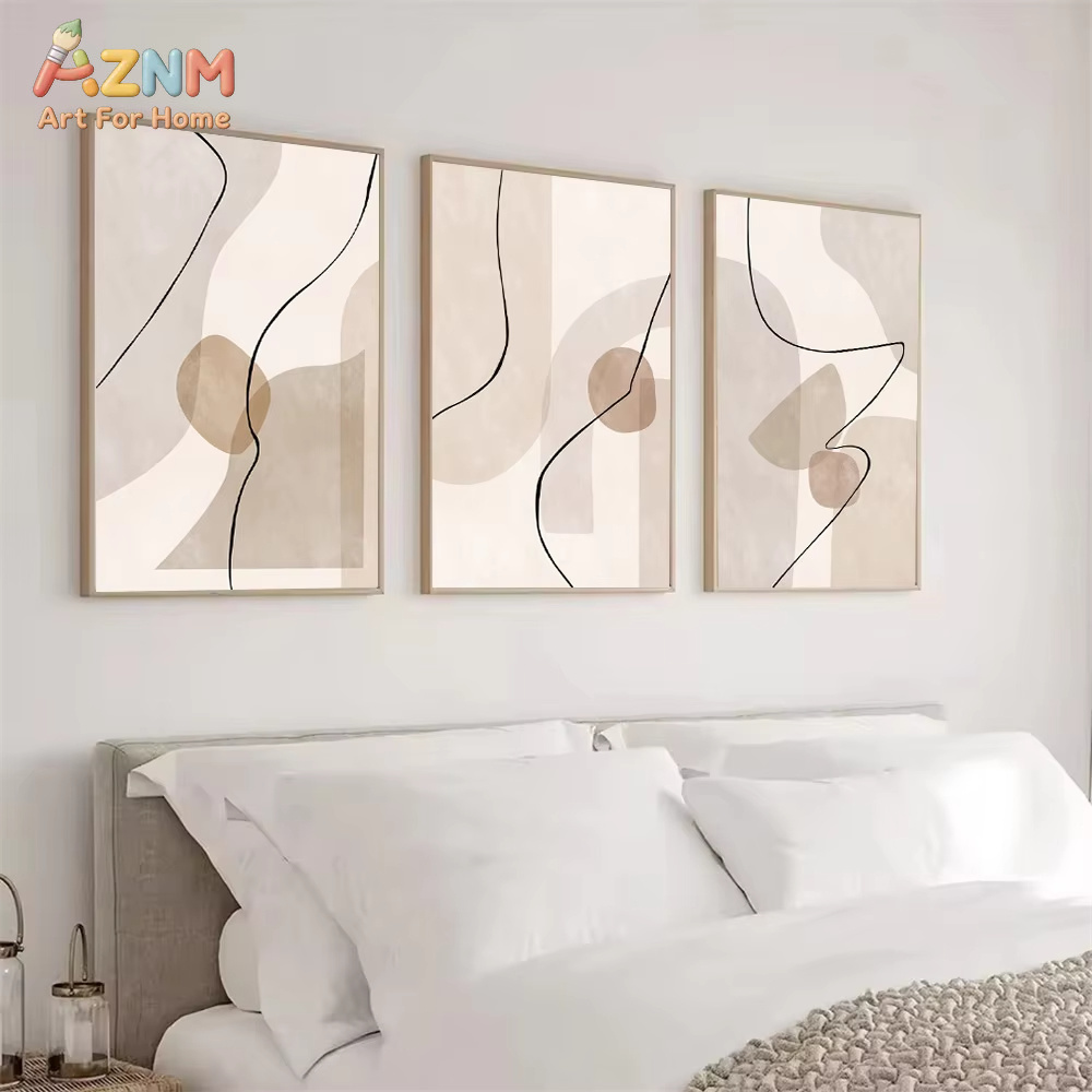 추상적인 베이지색 기하학 라인 벽 예술 캔버스 그림 보 - Interior Design Poster 리뷰 및 가격