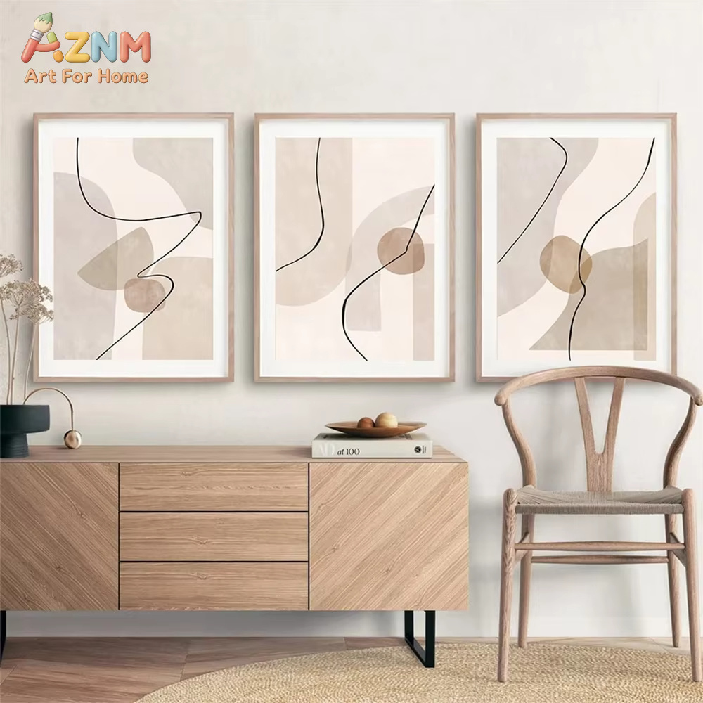 추상적인 베이지색 기하학 라인 벽 예술 캔버스 그림 보 - Interior Design Poster 리뷰 및 가격