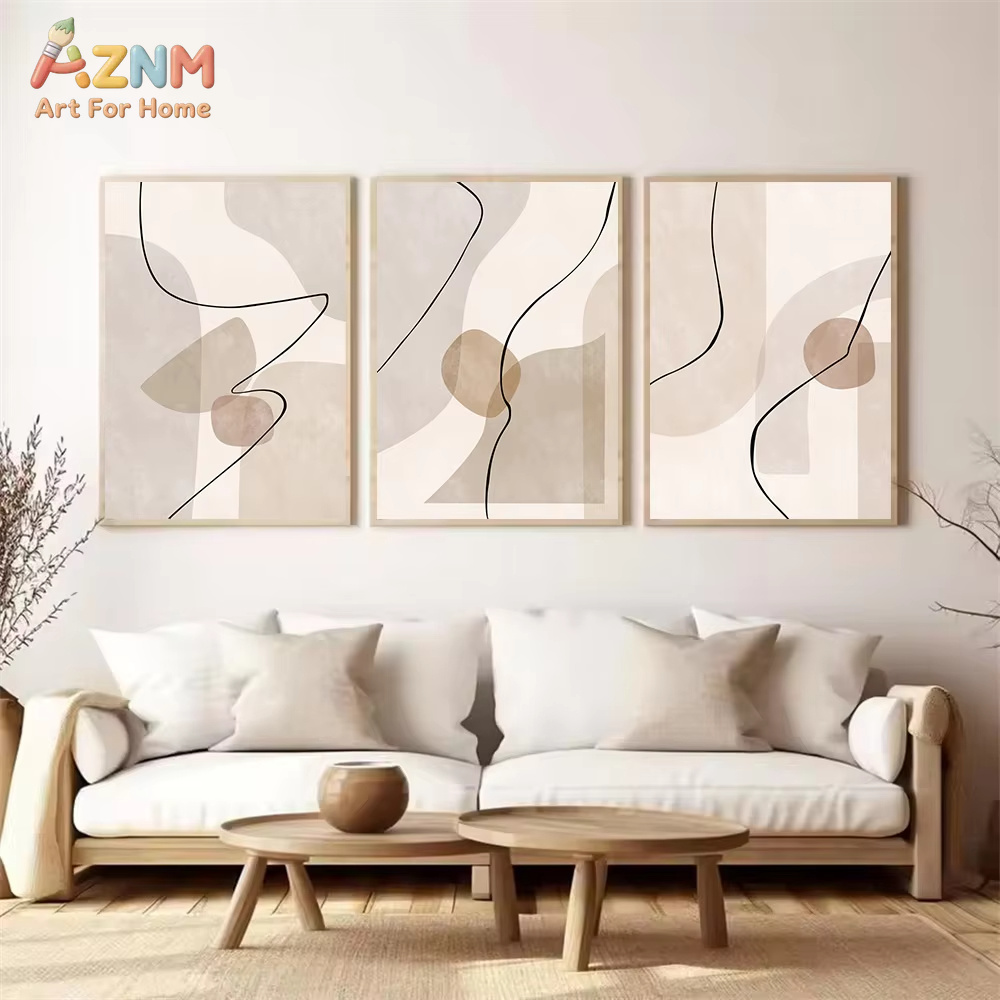 추상적인 베이지색 기하학 라인 벽 예술 캔버스 그림 보 - Interior Design Poster 리뷰 및 가격