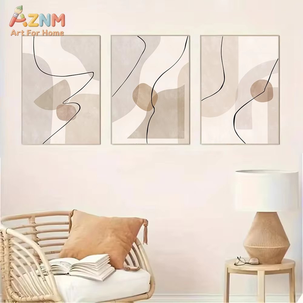 추상적인 베이지색 기하학 라인 벽 예술 캔버스 그림 보 - Interior Design Poster 리뷰 및 가격