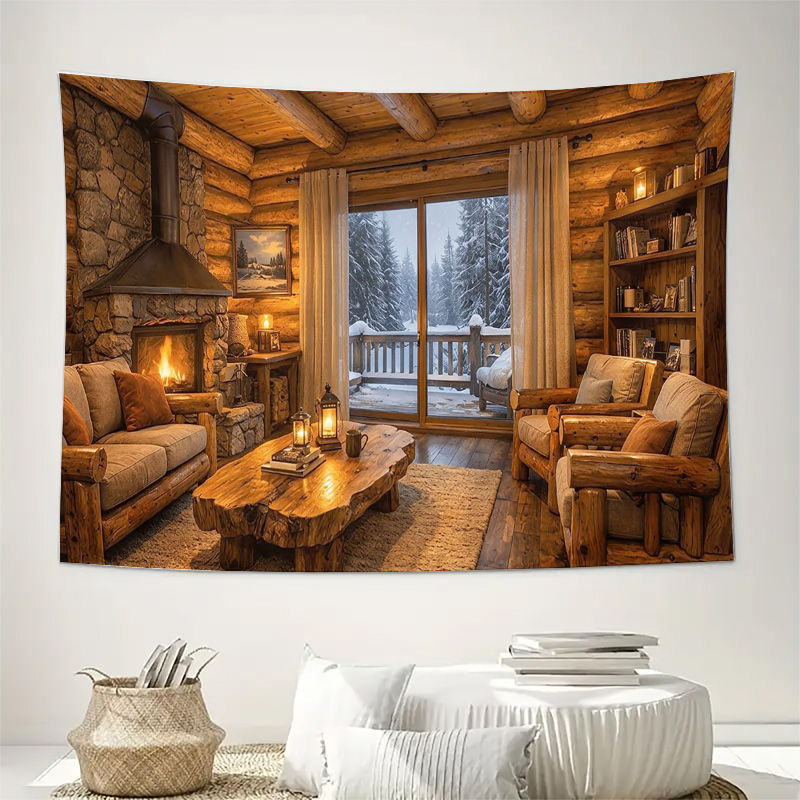 아늑한 목조 오두막 벽난로 인테리어 벽 태피스트리 기계 - Interior Design Home 리뷰 및 가격