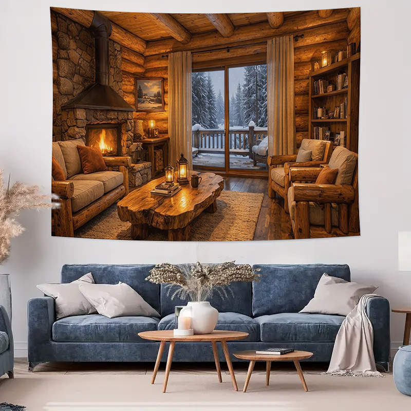 아늑한 목조 오두막 벽난로 인테리어 벽 태피스트리 기계 - Interior Design Home 리뷰 및 가격