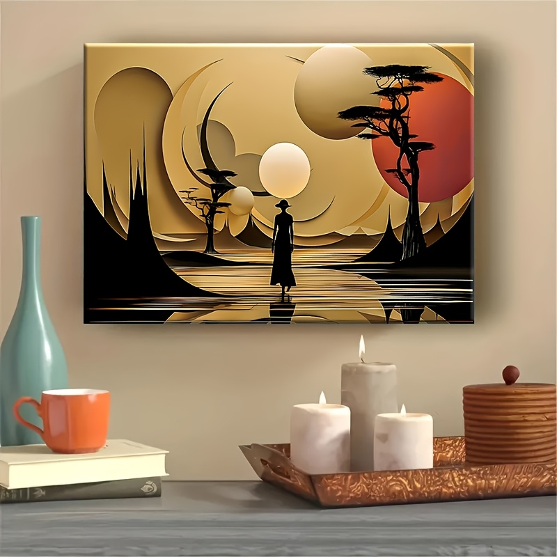 추상 아프리카 풍경 포스터 인쇄 황금 톤 자연 장면 캔 - Interior Design Poster 리뷰 및 가격