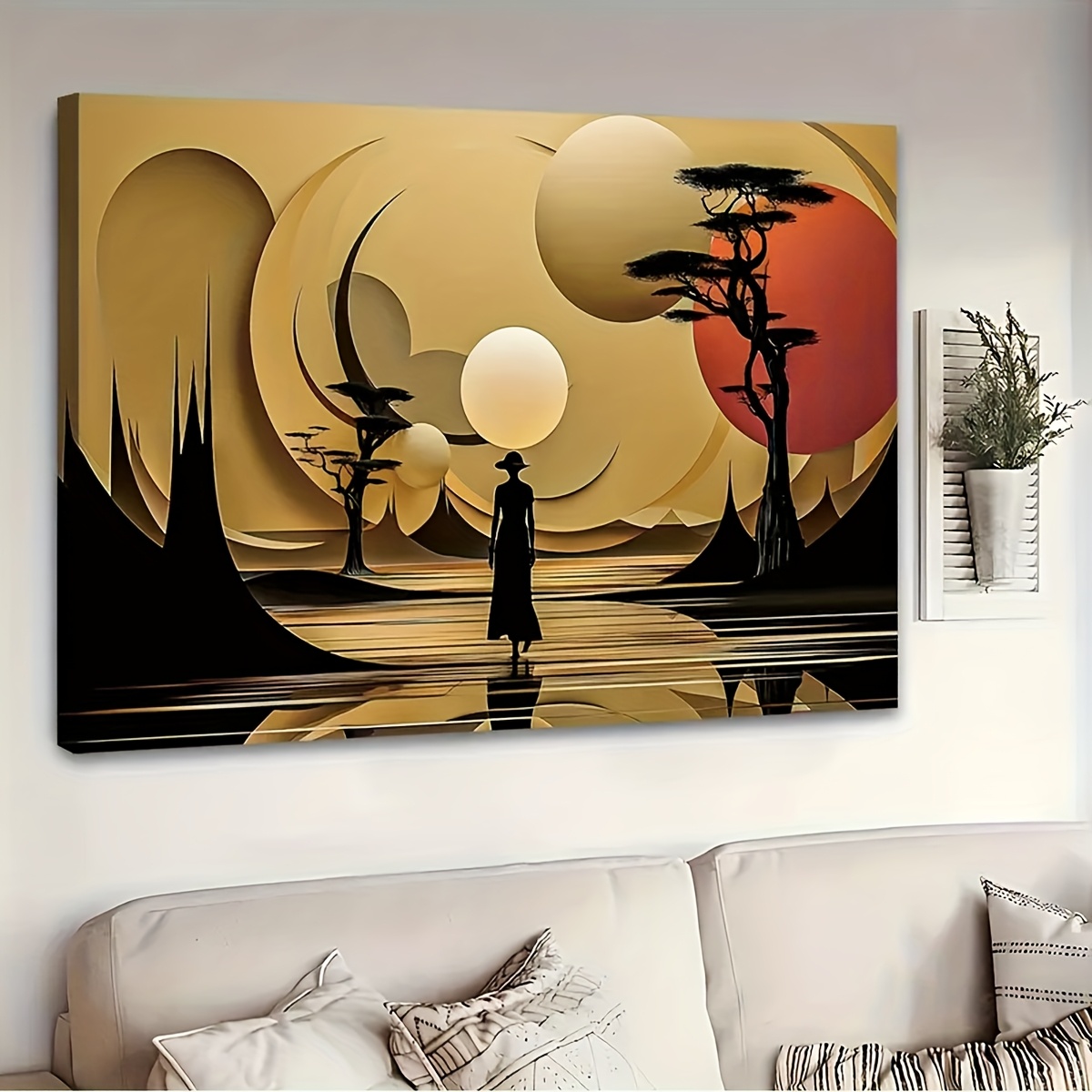 추상 아프리카 풍경 포스터 인쇄 황금 톤 자연 장면 캔 - Interior Design Poster 리뷰 및 가격
