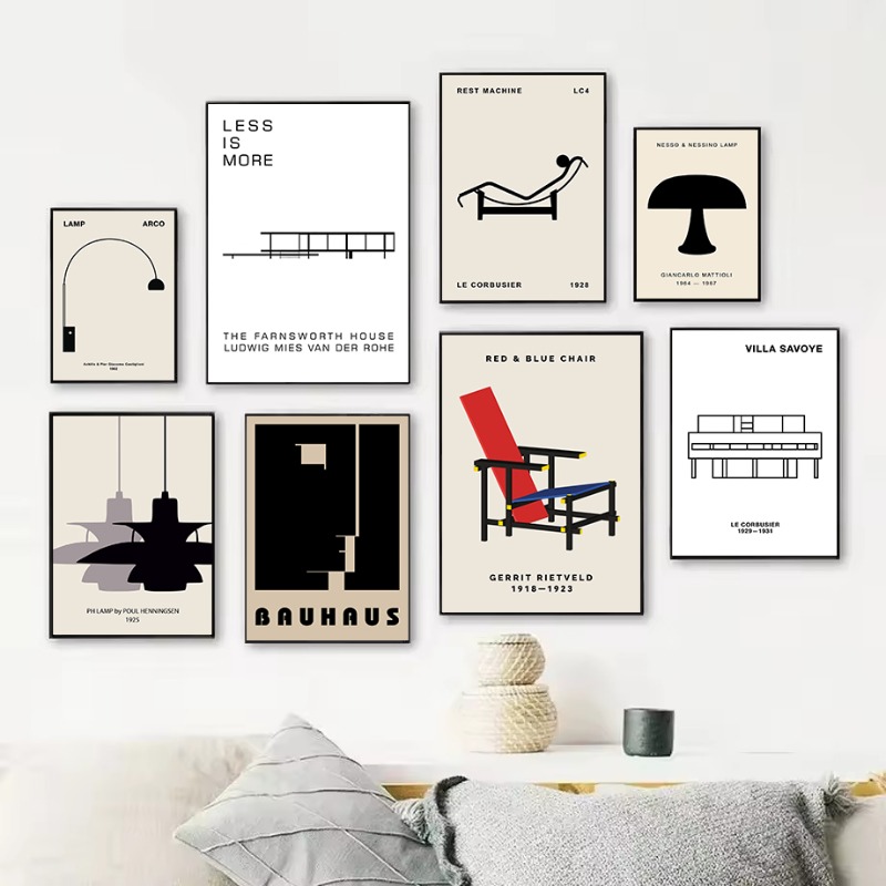클래식 파른스워스 하우스 바우하우스 디자인 추상 건축  - Interior Design Poster 리뷰 및 가격