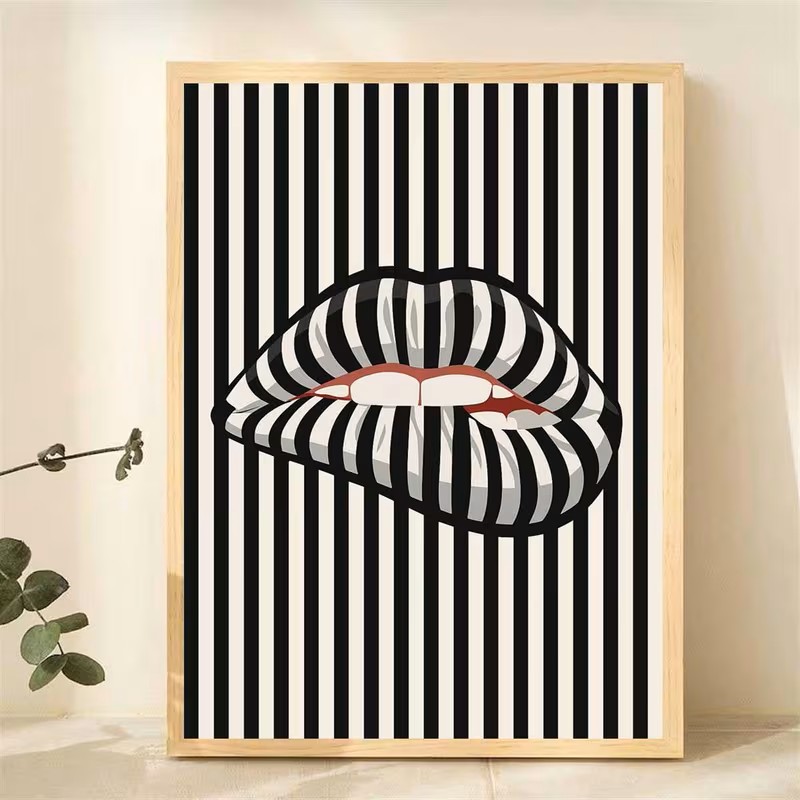 간단하고 추상적인 줄무늬 입술 모양의 캔버스 포스터 아 - Interior Design Poster 리뷰 및 가격